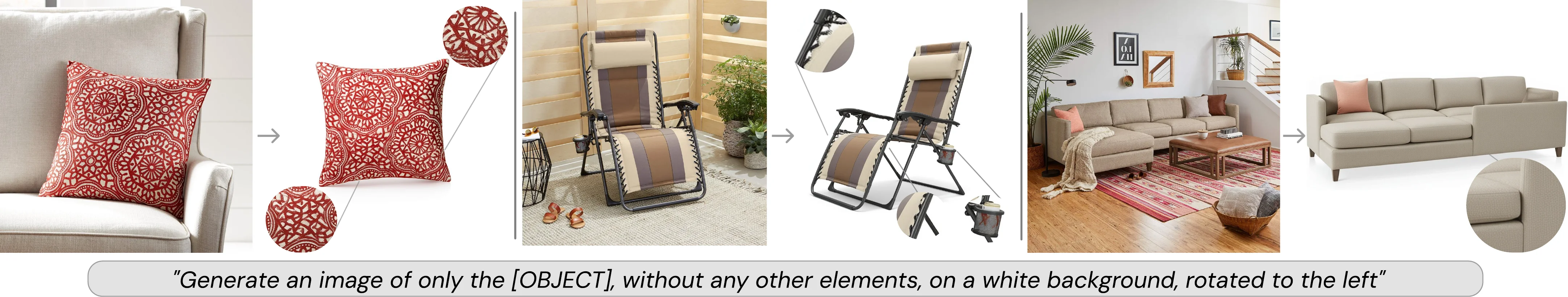 Failure cases: pillow patterns altered, cup holder missing, sofa geometry entirely changed