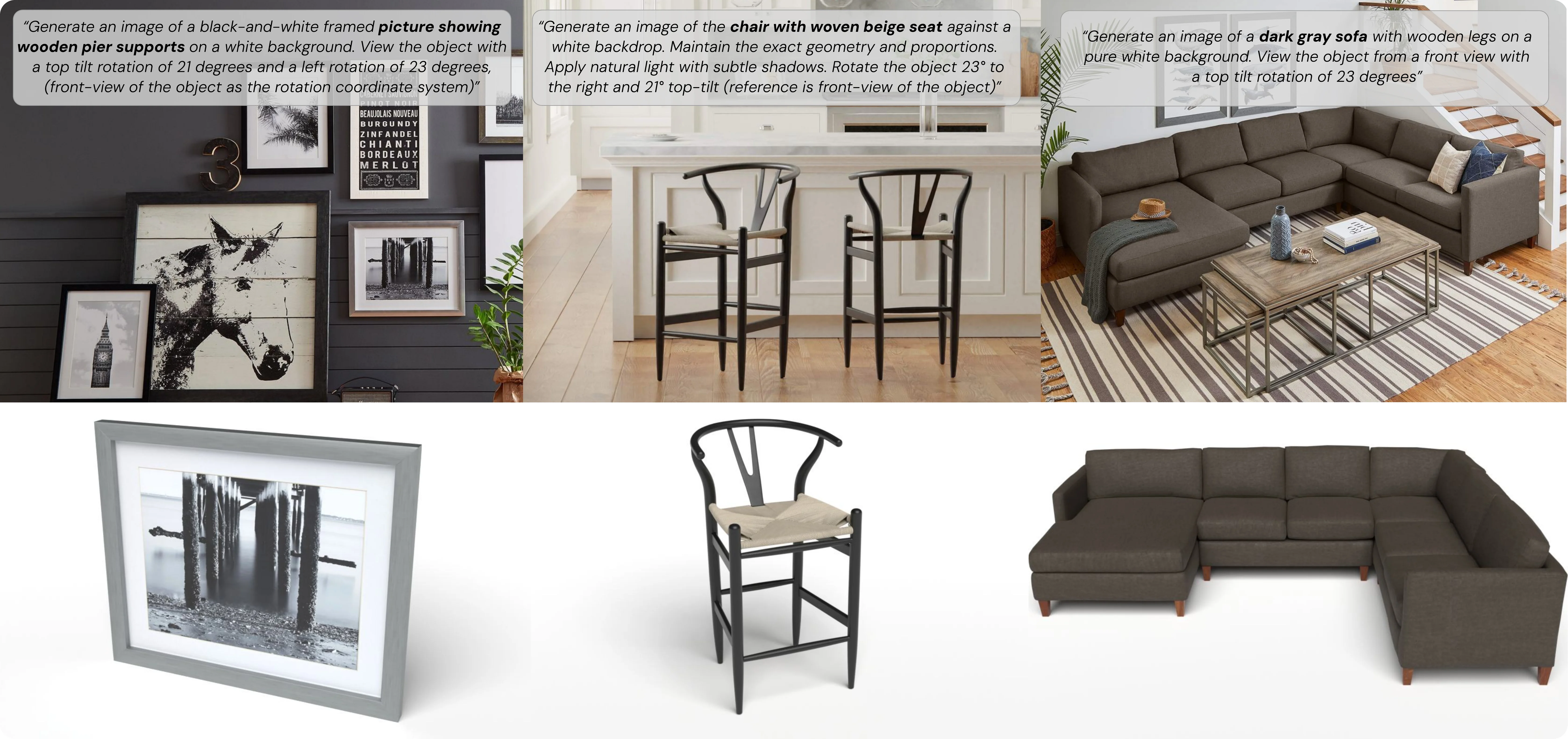 DiTailed teaser: source lifestyle images paired with editing prompts produce studio-quality outputs with preserved object attributes